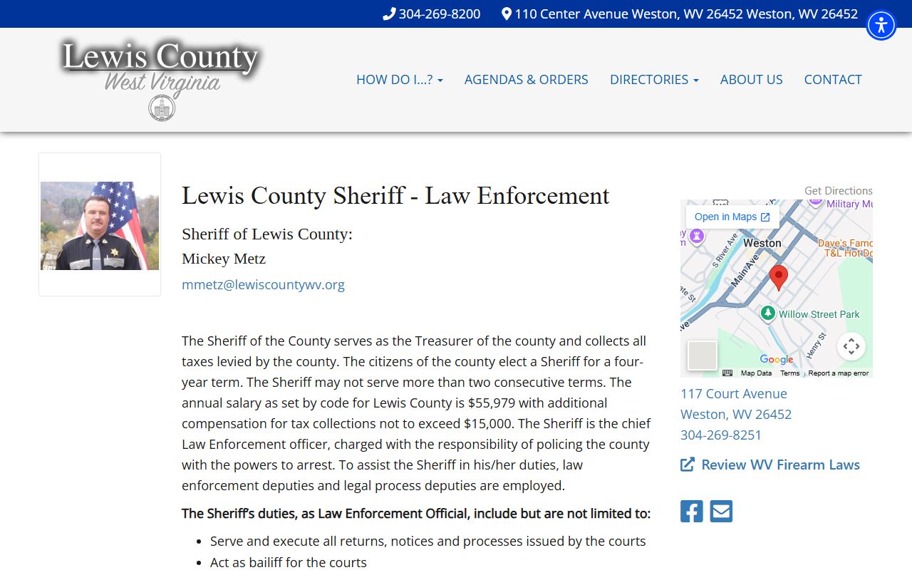 Lewis County sheriff page for inmate population and law enforcement records